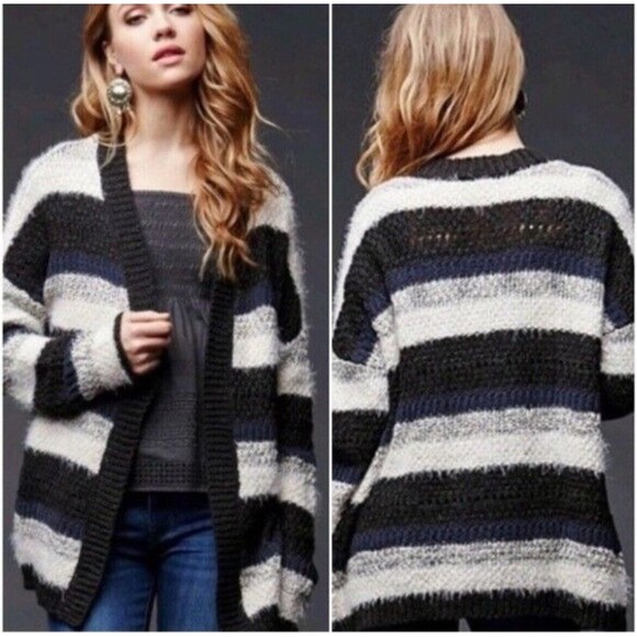 HOUSE of HARLOW 1960 Striped Cardigan Mixed Stitch Wool Sweater Women's One Size - Picture 9 of 9